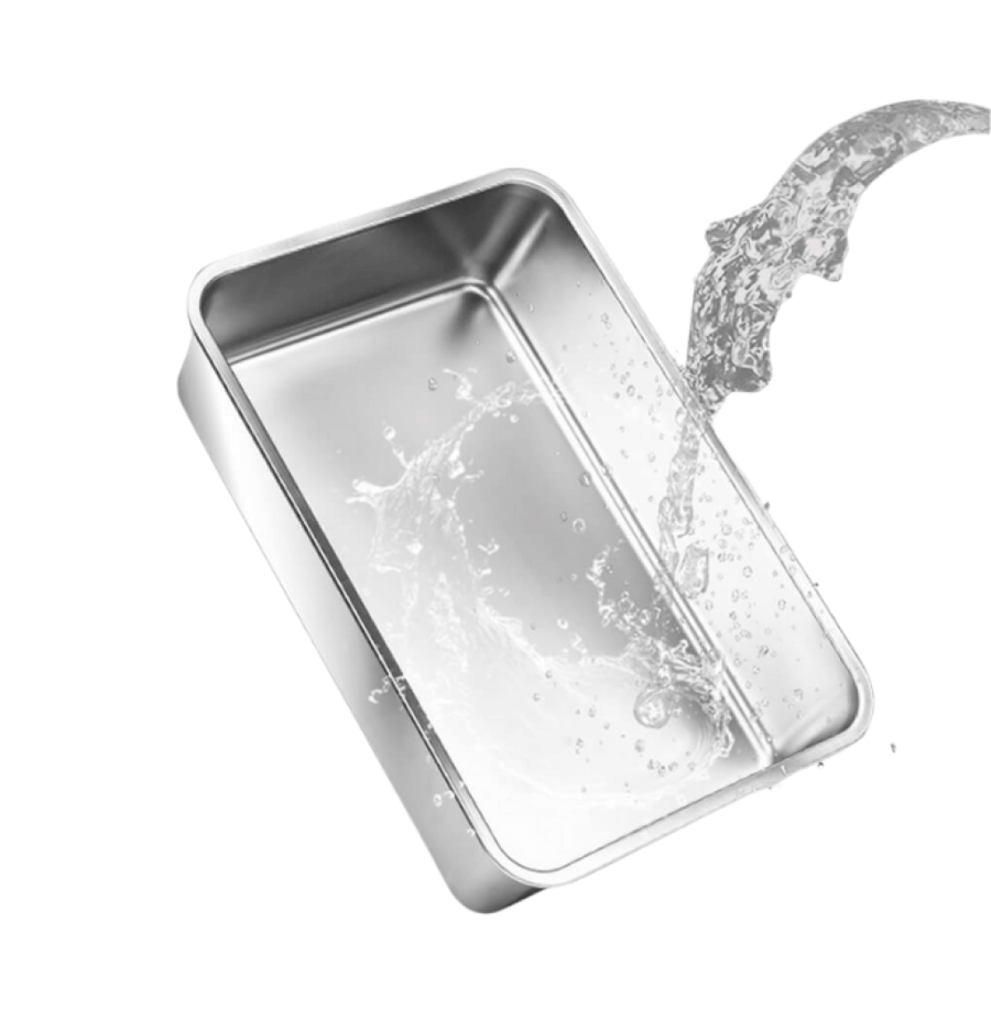 ليتر بوكس مغلق 3 في 1 للقطط بقاعدة ستانلس ستيل مع مدخل علوي ودرجة أمامية | 3-in-1 Enclosed Cat Litter Box with Stainless Steel Base, Top Entry & Step