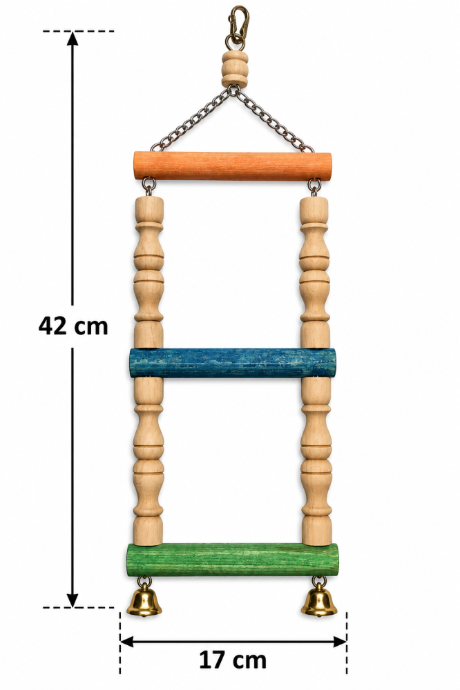 سلم خشبي معلق للطيور مع خرز وأجراس | Hanging Wooden Bird Ladder with Beads and Bells