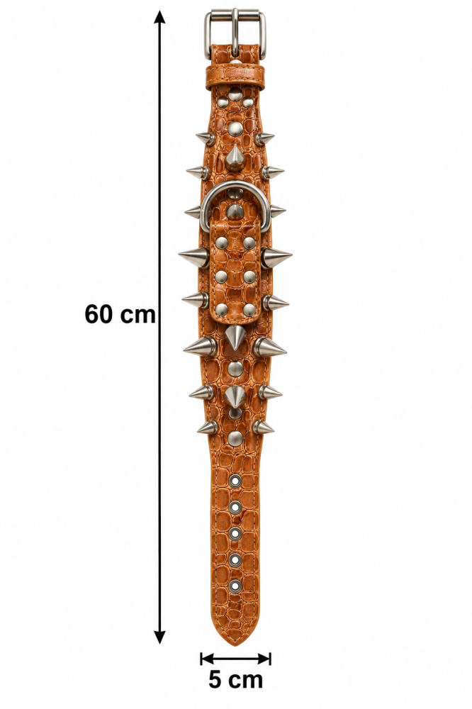 طوق رقبة للكلاب بنقشة جلد التمساح ومسامير معدنية قابل للتعديل | Adjustable Crocodile Pattern Spiked Dog Collar