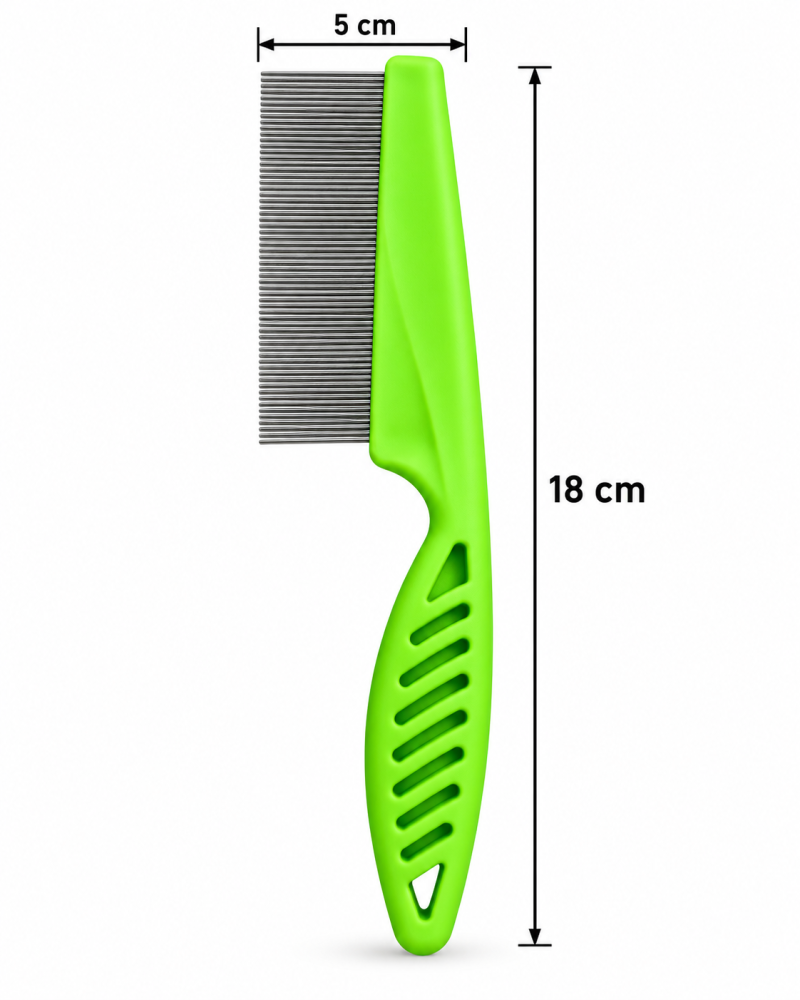 مشط إزالة البراغيث والقمل للقطط والكلاب بأسنان معدنية دقيقة – أخضر | Fine-Tooth Flea & Lice Comb for Cats & Dogs – Green