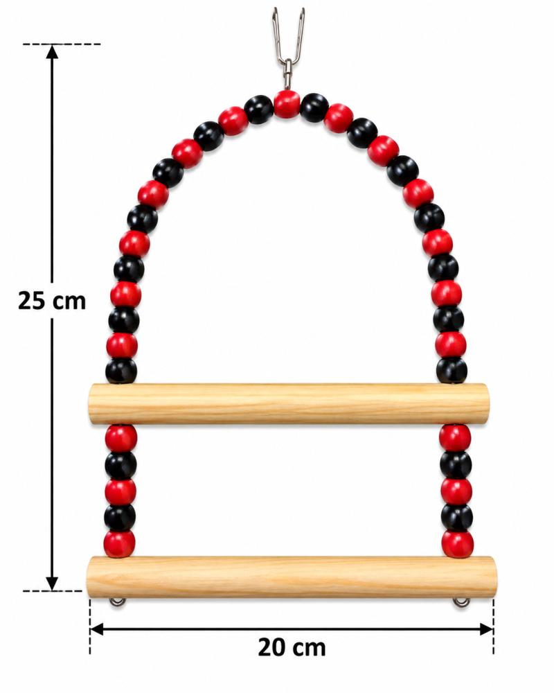 أرجوحة خشبية مزدوجة للطيور مع خرز ملون | Double Wooden Bird Swing with Colorful Beads