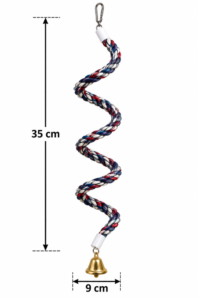 لعبة حبل حلزوني معلق للطيور مع جرس | Hanging Spiral Rope Bird Toy with Bell