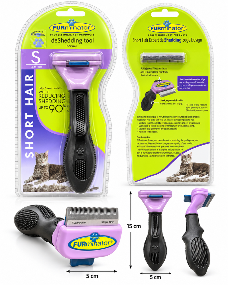 فورميناتور مشط إزالة الشعر المتساقط للقطط قصيرة الشعر – حجم صغير | FURminator deShedding Tool for Short Hair Cats – Small