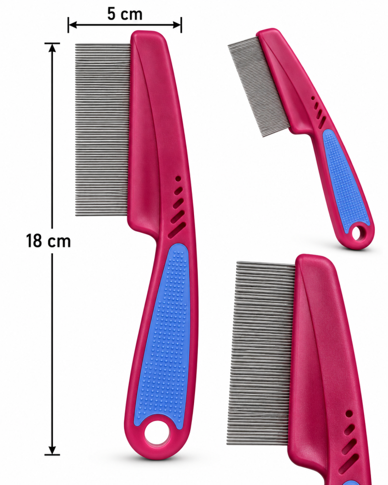 مشط إزالة البراغيث والقمل للقطط والكلاب بأسنان معدنية دقيقة – وردي غامق | Fine-Tooth Flea & Lice Comb for Cats & Dogs – Dark Pink