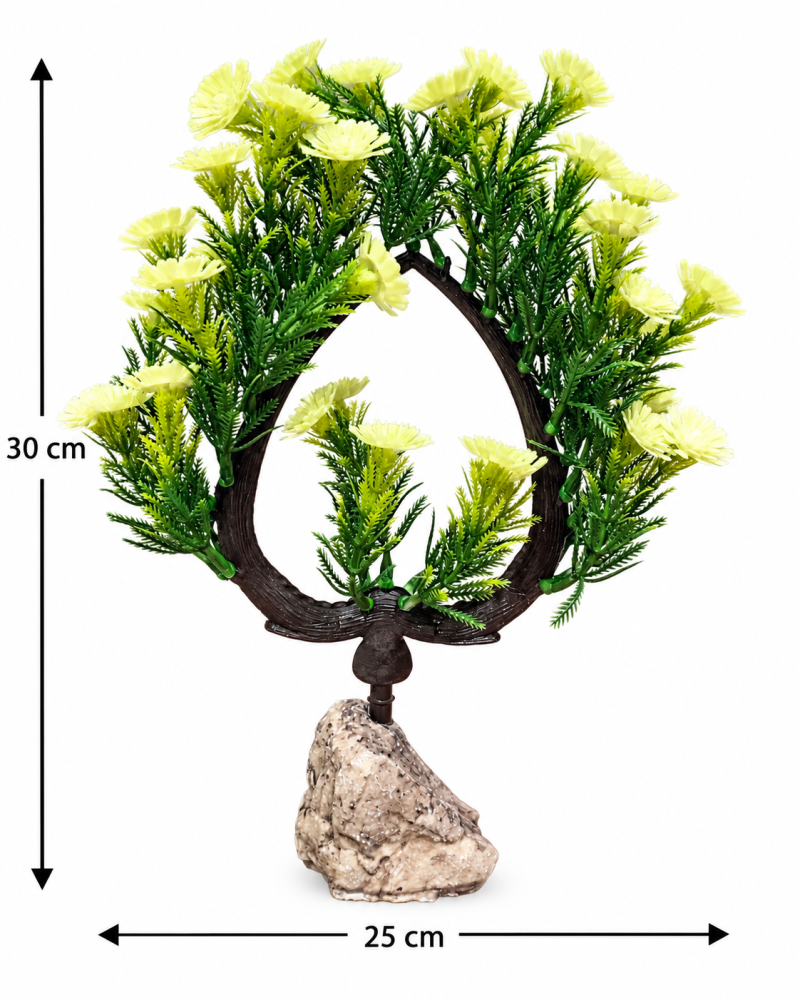 شجرة زينة صناعية بأزهار صفراء لأحواض الأسماك | Artificial Yellow Flower Tree Aquarium Decoration