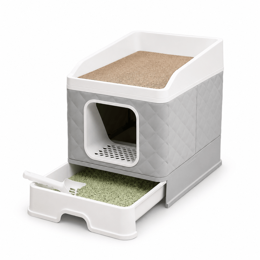 صندوق فضلات للقطط بمدخل أمامي وخروج علوي مع درج سحب | Front-Entry Top-Exit Cat Litter Box with Pull-Out Drawer