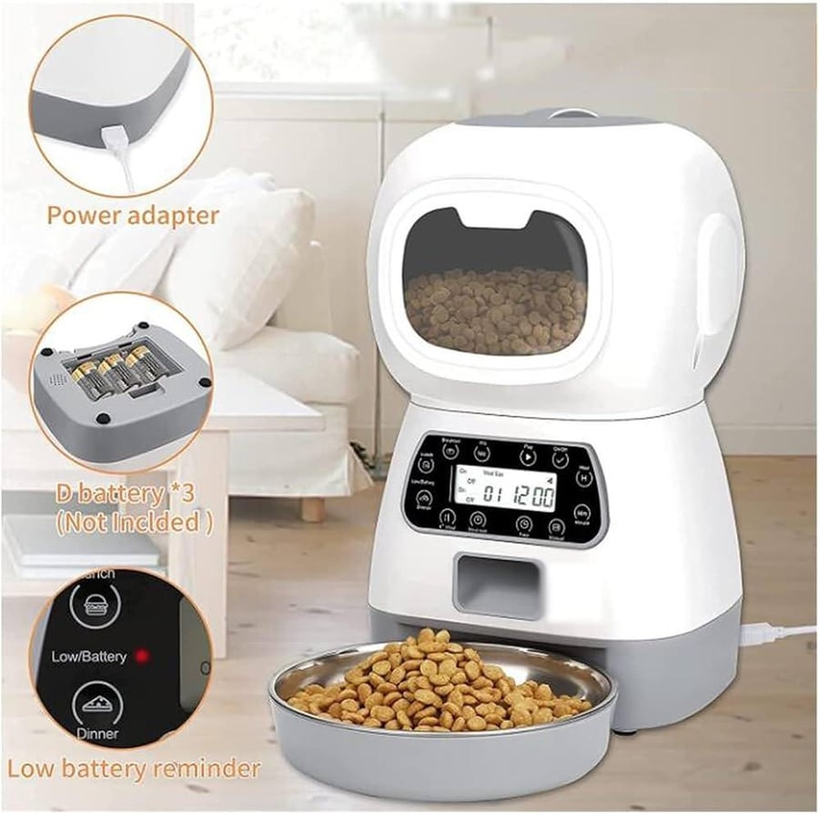 موزع طعام أوتوماتيكي قابل للبرمجة للقطط والكلاب بسعة 3.5 لتر مع تسجيل صوتي | 3.5L Programmable Automatic Pet Feeder for Cats & Dogs with Voice Recording