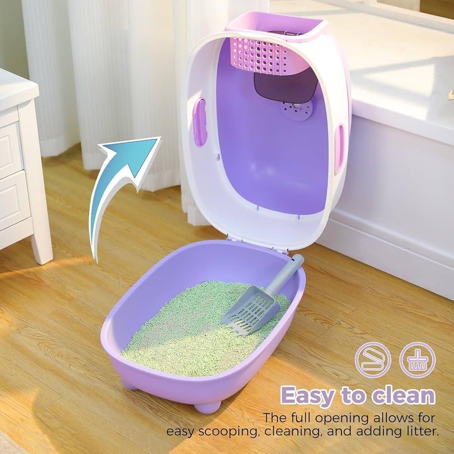 صندوق فضلات مغلق للقطط بمدخل أمامي ودرج سحب مع مغرفة | Enclosed Cat Litter Box with Front Entry, Pull-Out Drawer & Scoop