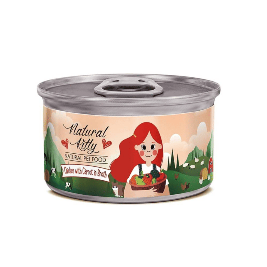 ناتشورال كيتي طعام رطب للقطط بالدجاج والجزر في المرق 80 جرام | Natural Kitty Wet Cat Food with Chicken & Carrot in Broth 80g