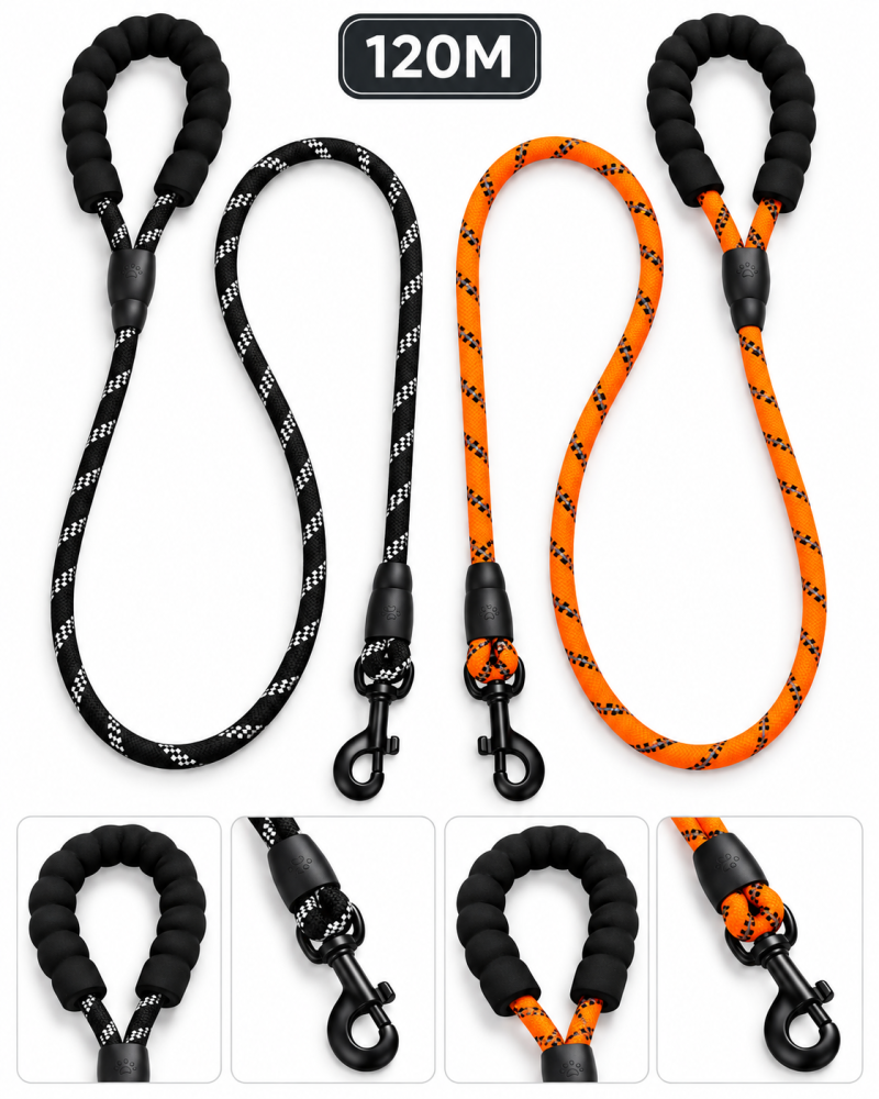 مقود كلاب حبلي بمقبض إسفنجي مبطن – متوفر بعدة ألوان | Padded Handle Rope Dog Leash – Available in Multiple Colors