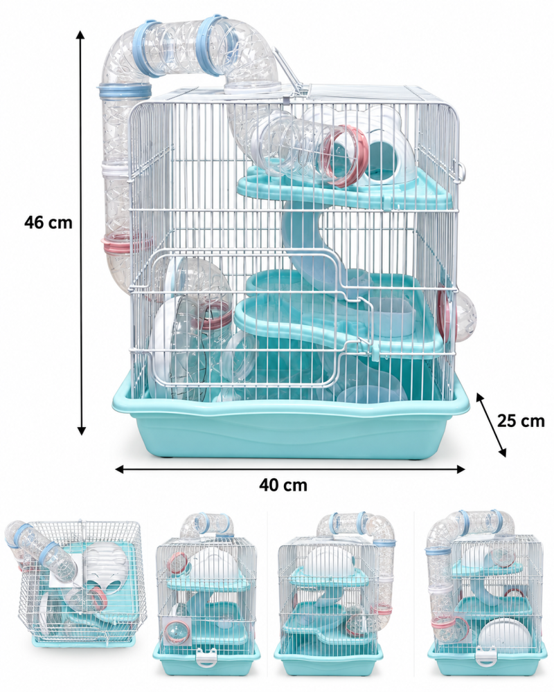 قفص هامستر متعدد الطوابق مع أنفاق شفافة وألعاب | Multi-Level Hamster Cage with Transparent Tunnels and Accessories