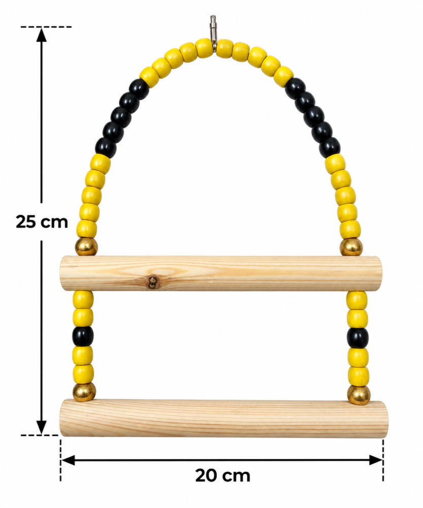 أرجوحة خشبية مزدوجة للطيور مع خرز ملون | Double Wooden Bird Swing with Colorful Beads
