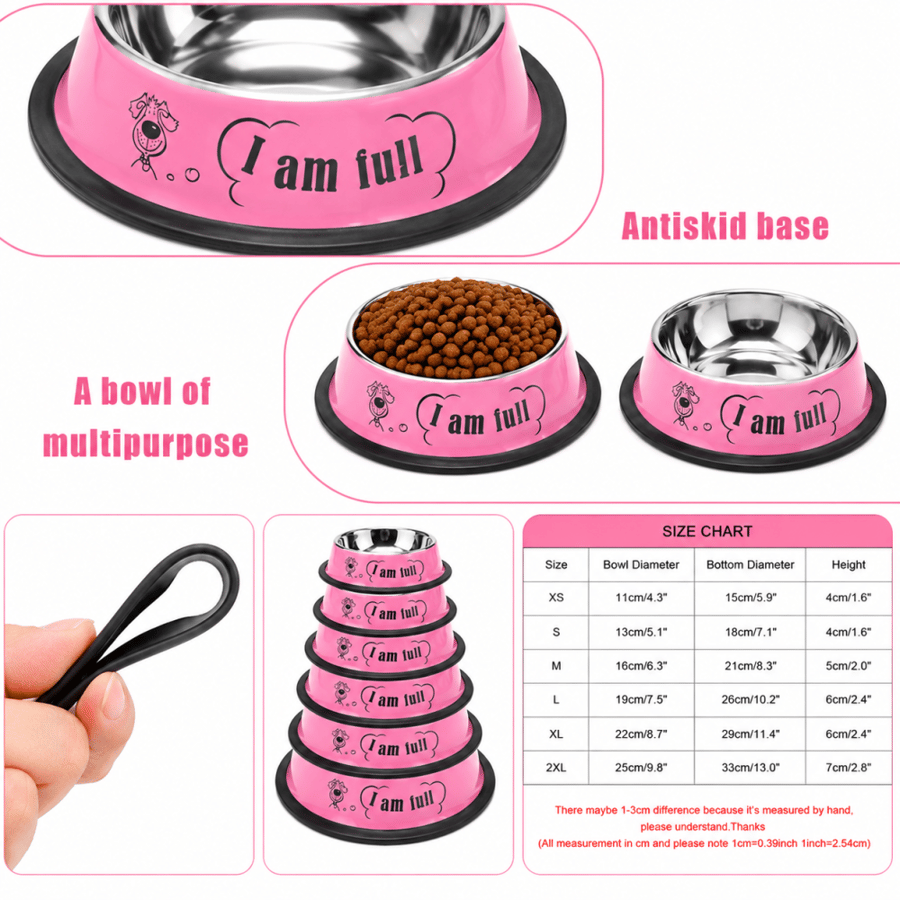 وعاء طعام وماء ستانلس ستيل للحيوانات الأليفة زهري بتصميم I Am Full
