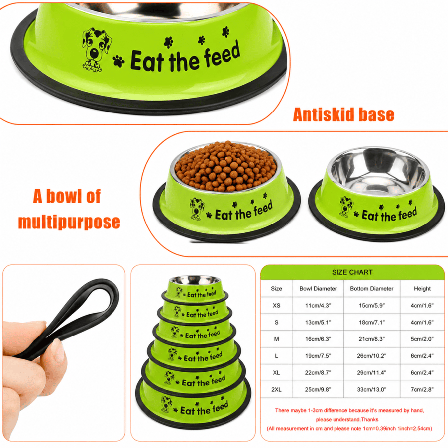 وعاء طعام وماء ستانلس ستيل للحيوانات الأليفة اخضر بتصميم Eat the Feed