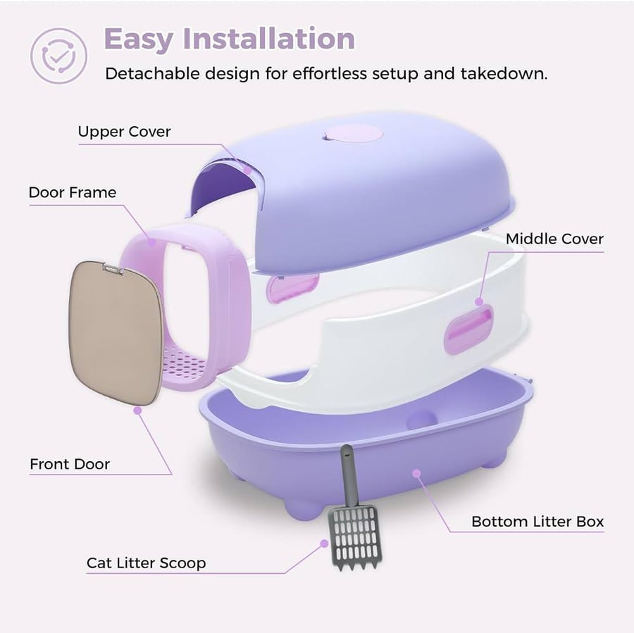 صندوق فضلات مغلق للقطط بمدخل أمامي ودرج سحب مع مغرفة | Enclosed Cat Litter Box with Front Entry, Pull-Out Drawer & Scoop