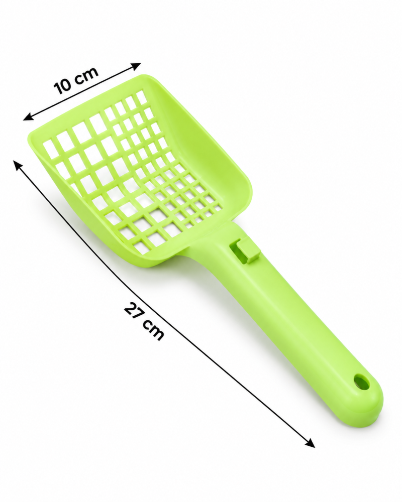 مجرفة تنظيف رمل القطط بشبكة مربعة ومقبض طويل – أخضر | Green Cat Litter Scoop with Square Sifting Grid