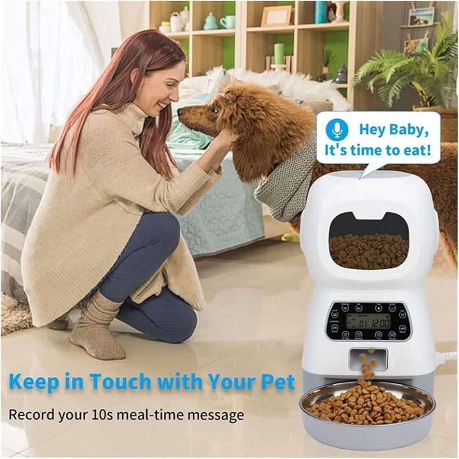 موزع طعام أوتوماتيكي قابل للبرمجة للقطط والكلاب بسعة 3.5 لتر مع تسجيل صوتي | 3.5L Programmable Automatic Pet Feeder for Cats & Dogs with Voice Recording