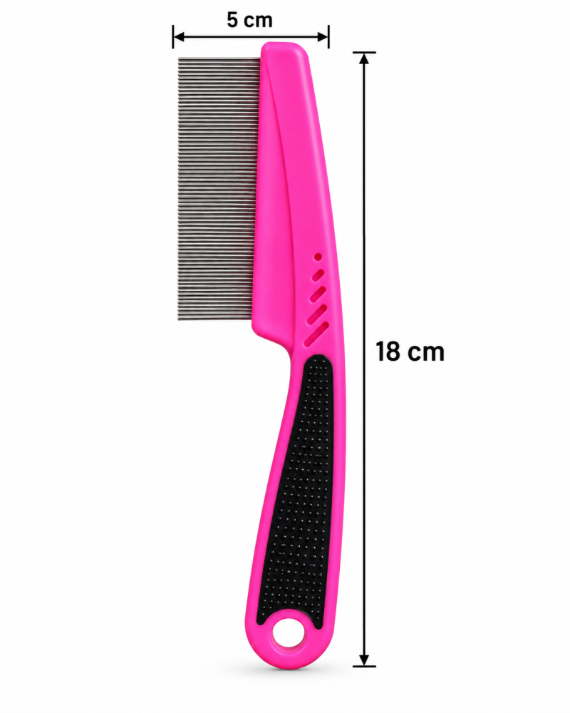 مشط إزالة البراغيث والقمل للقطط والكلاب بأسنان معدنية دقيقة – وردي غامق | Fine-Tooth Flea & Lice Comb for Cats & Dogs – Dark Pink