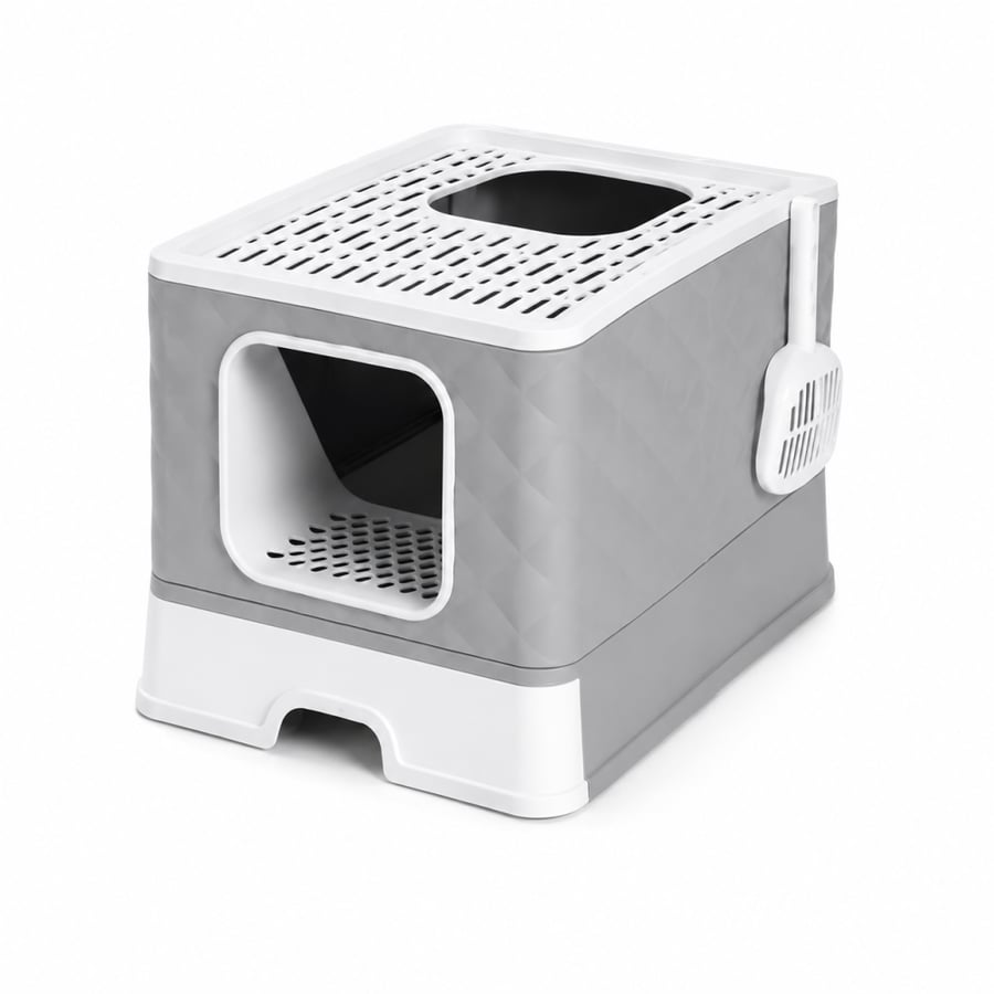صندوق فضلات للقطط بمدخل أمامي وخروج علوي مع درج سحب | Front-Entry Top-Exit Cat Litter Box with Pull-Out Drawer