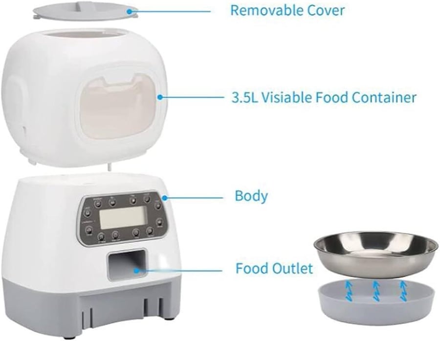 موزع طعام أوتوماتيكي قابل للبرمجة للقطط والكلاب بسعة 3.5 لتر مع تسجيل صوتي | 3.5L Programmable Automatic Pet Feeder for Cats & Dogs with Voice Recording