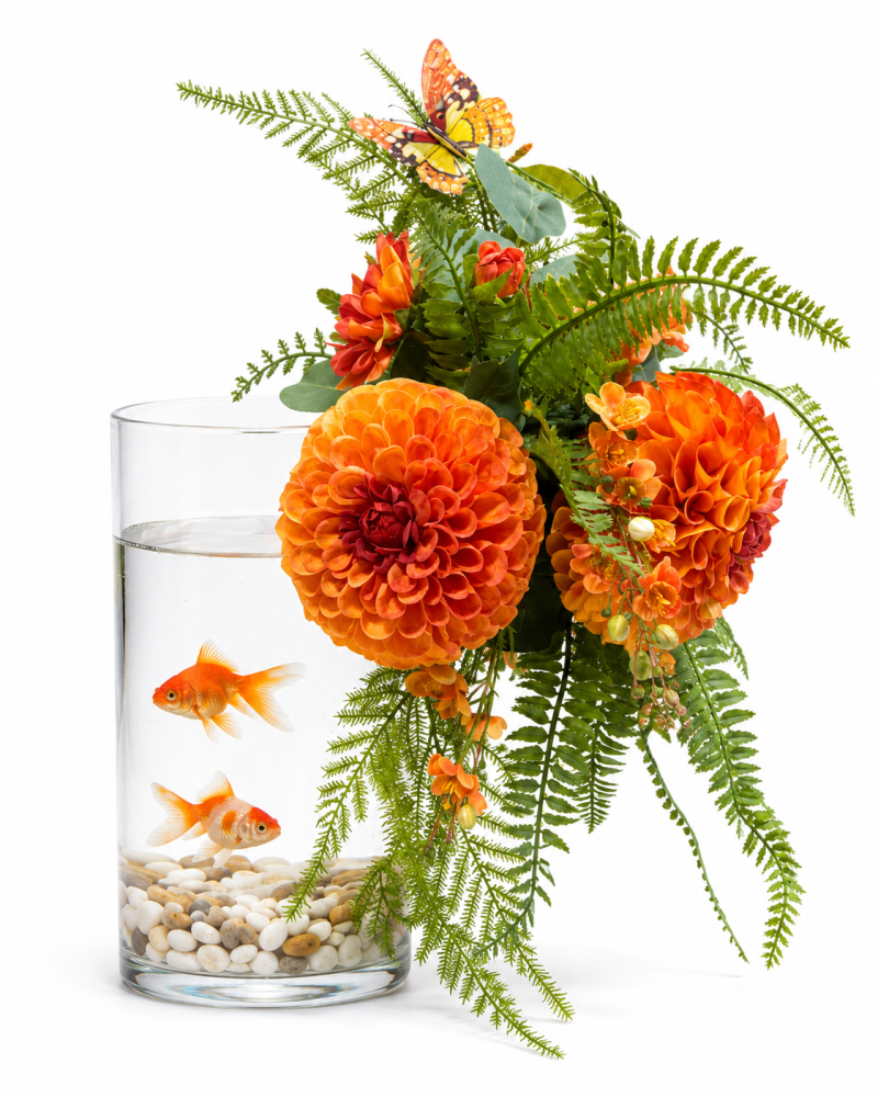 حوض سمك ديكوري مزين بالورود | Decorative Flower-Decorated Fish Tank