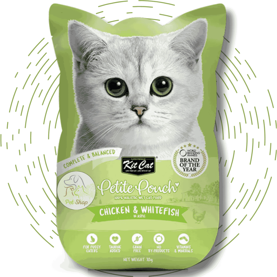 كت كات بتيت باوتش طعام رطب للقطط بالدجاج والسمك الأبيض 70 جم | Kit Cat Petite Pouch Wet Cat Food Chicken & White Fish 70g