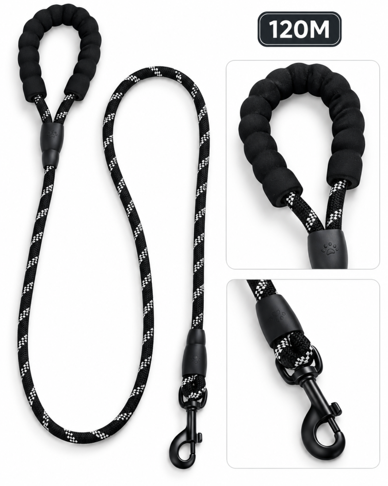 مقود كلاب حبلي بمقبض إسفنجي مبطن – متوفر بعدة ألوان | Padded Handle Rope Dog Leash – Available in Multiple Colors