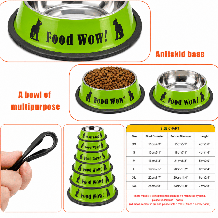 وعاء طعام وماء ستانلس ستيل للحيوانات الأليفة Food Wow باللون الأخضر