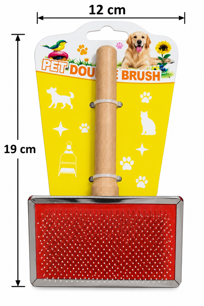 فرشاة تمشيط للقطط والكلاب بأسنان معدنية ومقبض خشبي | Pet Slicker Grooming Brush for Cats & Dogs with Wooden Handle
