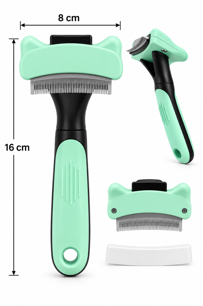 مشط إزالة الشعر المتساقط للقطط والكلاب بأسنان معدنية ومقبض مريح – أخضر نعناعي | Pet Deshedding Grooming Comb for Cats & Dogs – Mint Green