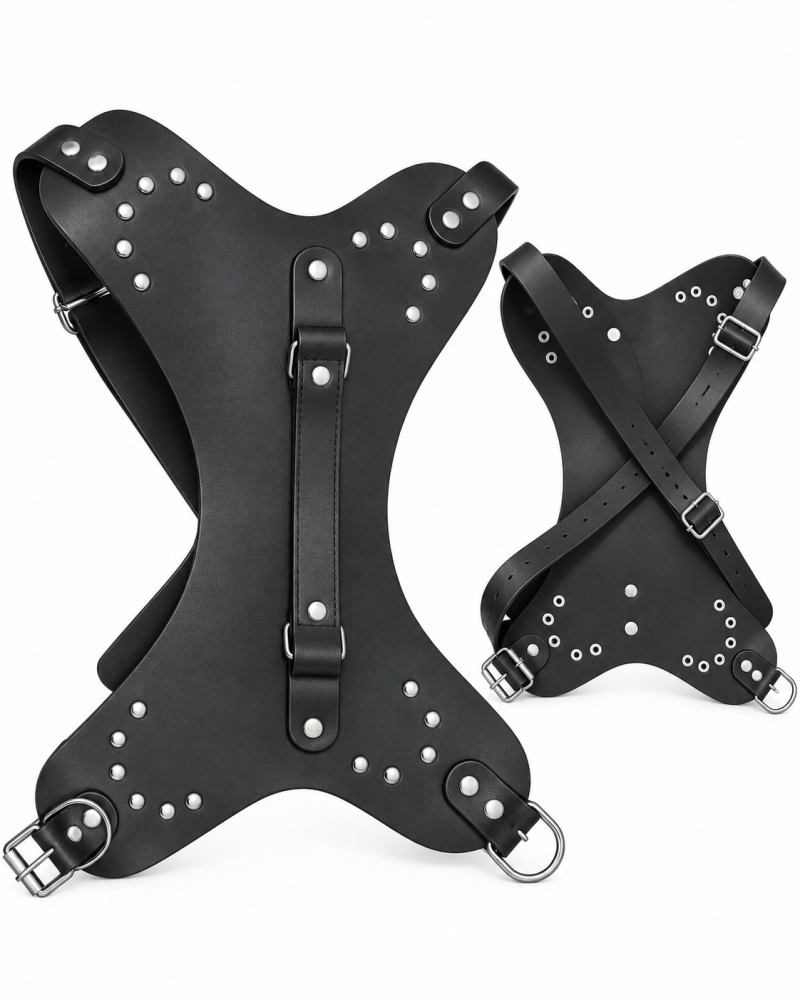 صدرية كلاب جلدية سوداء بأحزمة قابلة للتعديل | Black Adjustable Leather Dog Harness