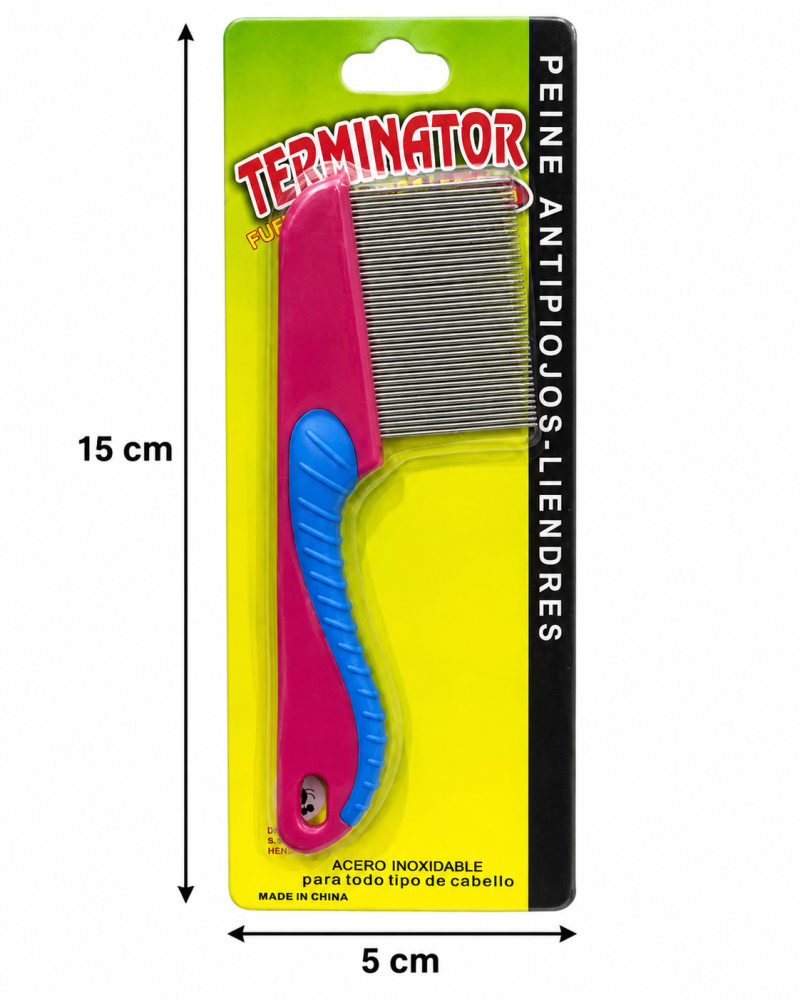 ترميناتور مشط إزالة القمل والصئبان بأسنان معدنية دقيقة – متوفر بعدة ألوان | Terminator Stainless Steel Lice & Nit Removal Comb – Available in Multiple Colors