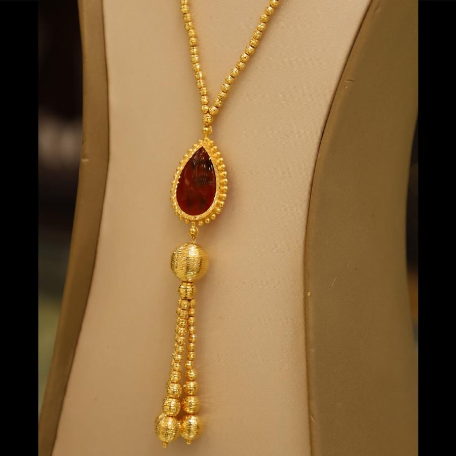 Liver agate stone rosary gold set