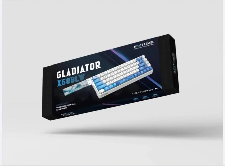 كيبورد ميكانيكي سلكي Next Level Gladiator X68BLW بالألوان الزرقه وابيض