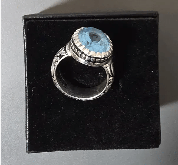 خاتم توباز أزرق فضة 990 صياغة عارف – K003