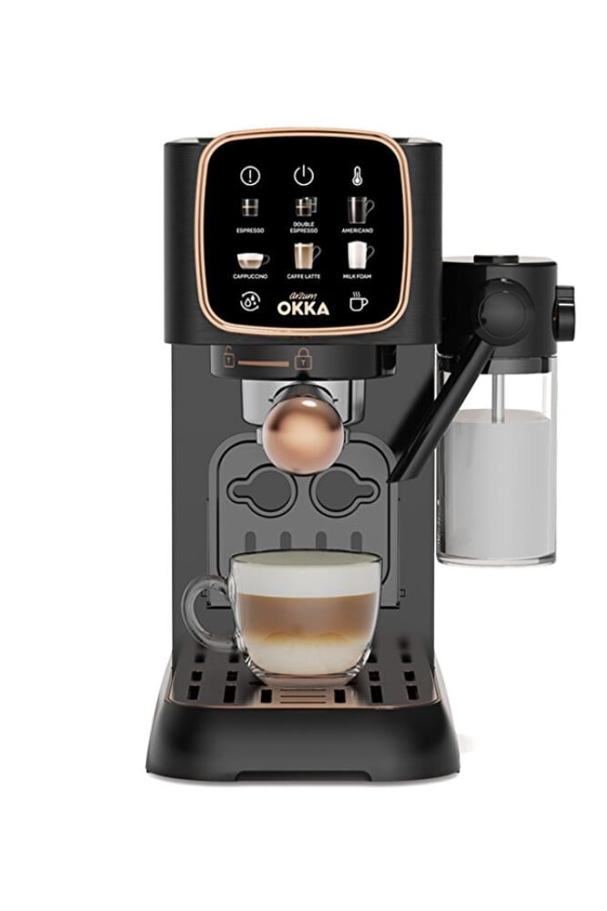 ماكينة إسبريسو نصف أوتوماتيكية مع حاوية حليب، مضخة 15 بار، شاشة تعمل باللمس
