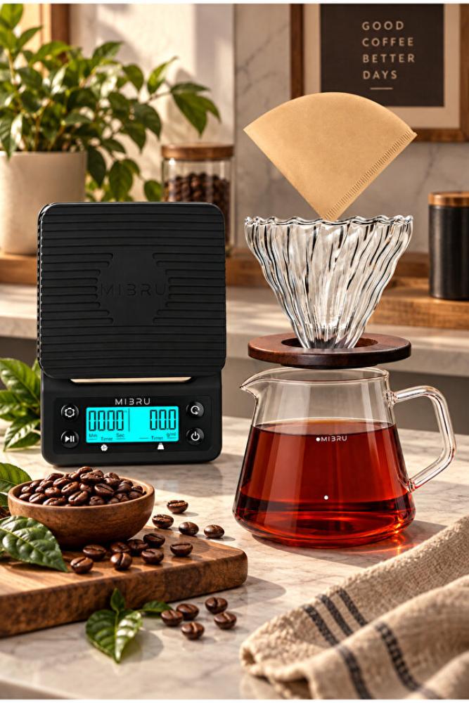 ماكينة تحضير القهوة اليدوية V60 Coffee، 4 قطع، مع مقياس وقمع وفلتر وأداة تقديم، مجموعة 02 سوداء