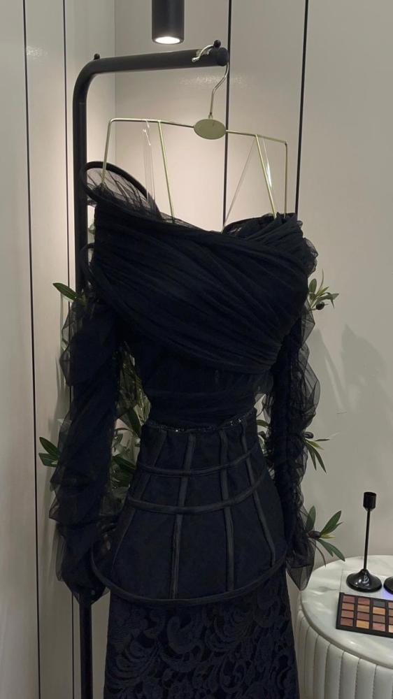 French lace evening dress with tulle