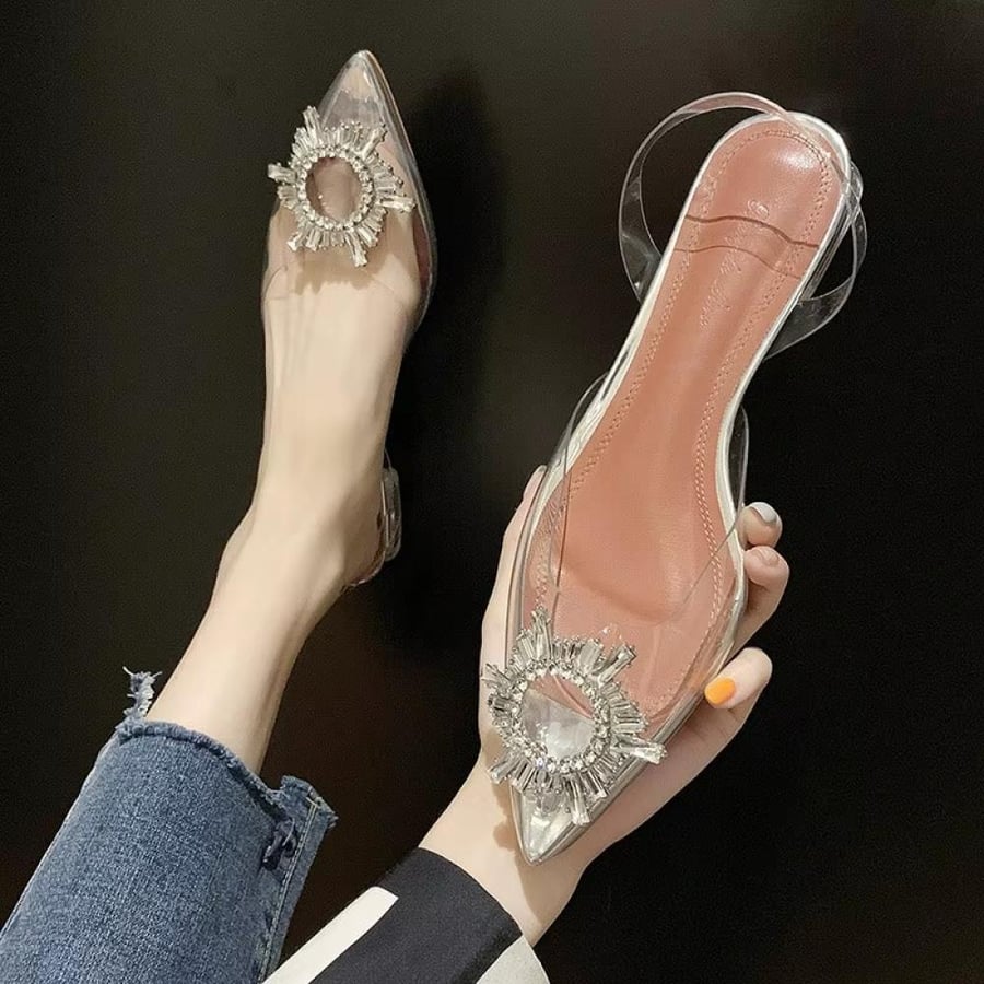 صنادل كريستال نسائية بكعب عالٍ
