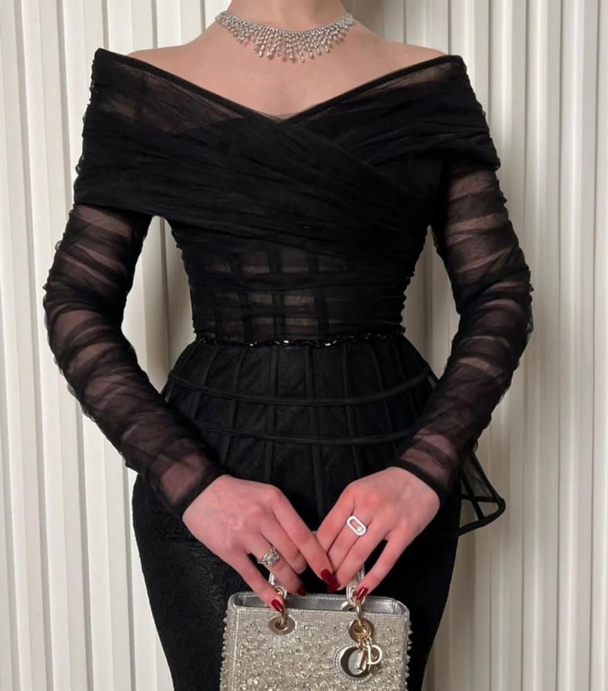 French lace evening dress with tulle