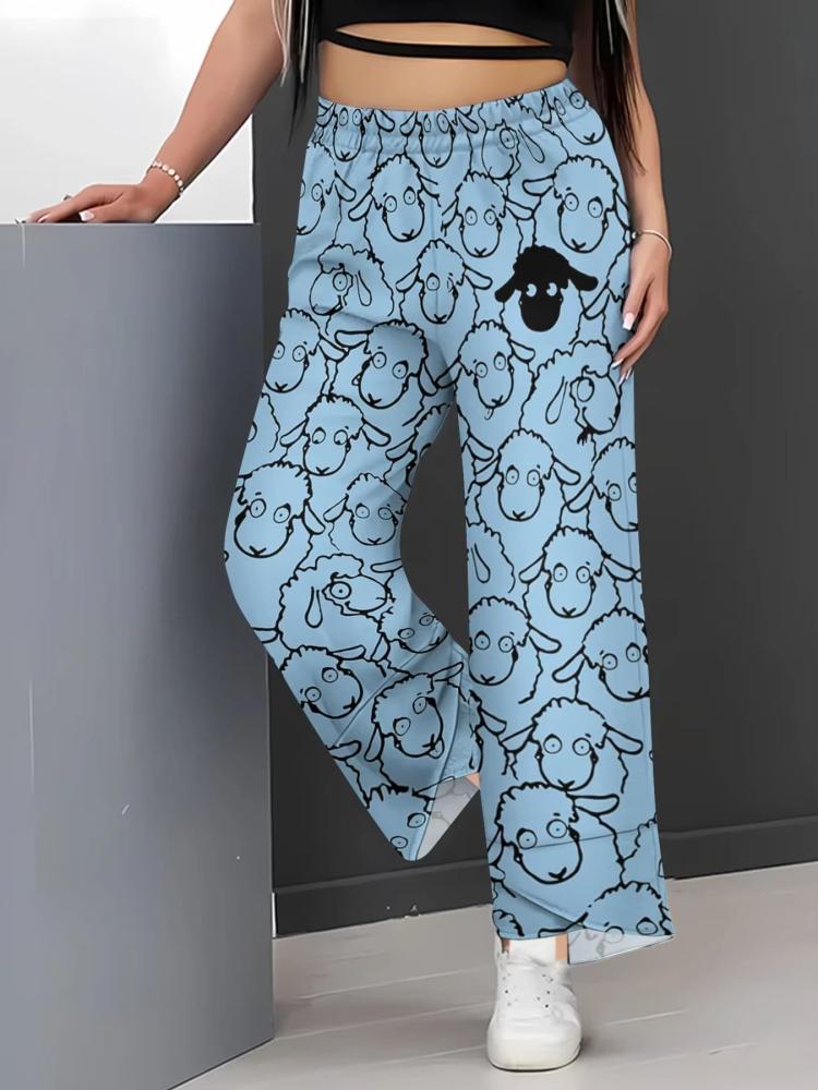بنطلون نسائي CLOOCL مطبوع خروف ثلاثي الأبعاد أزرق