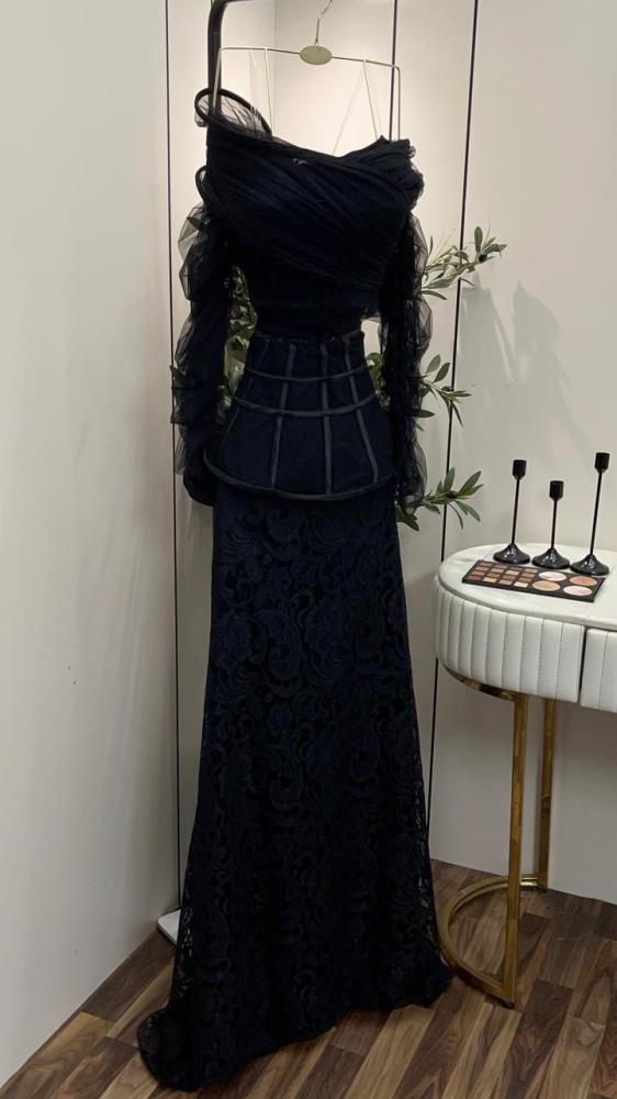 French lace evening dress with tulle