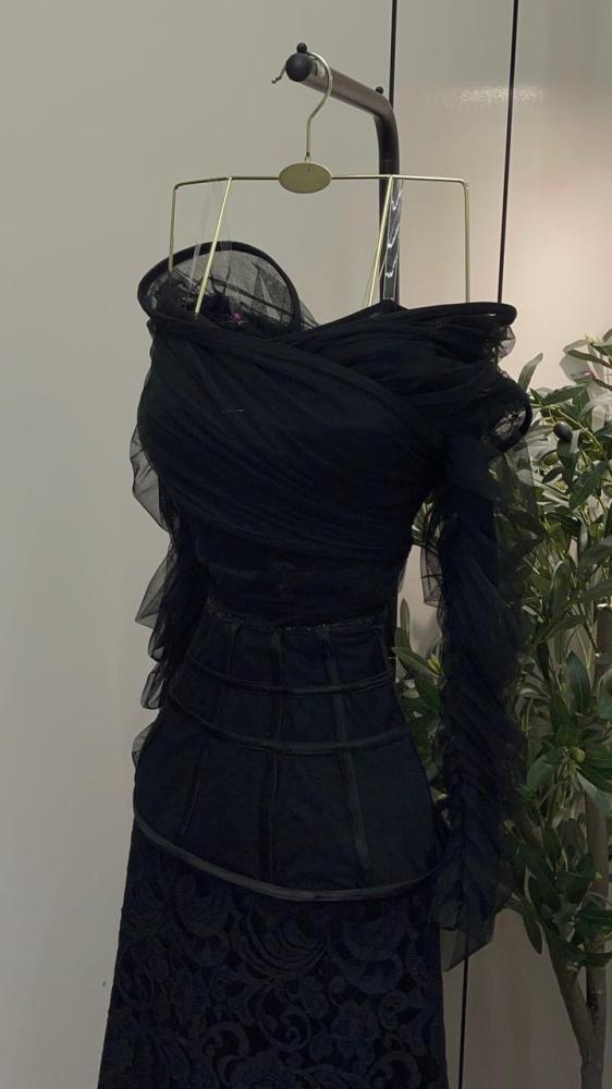 French lace evening dress with tulle