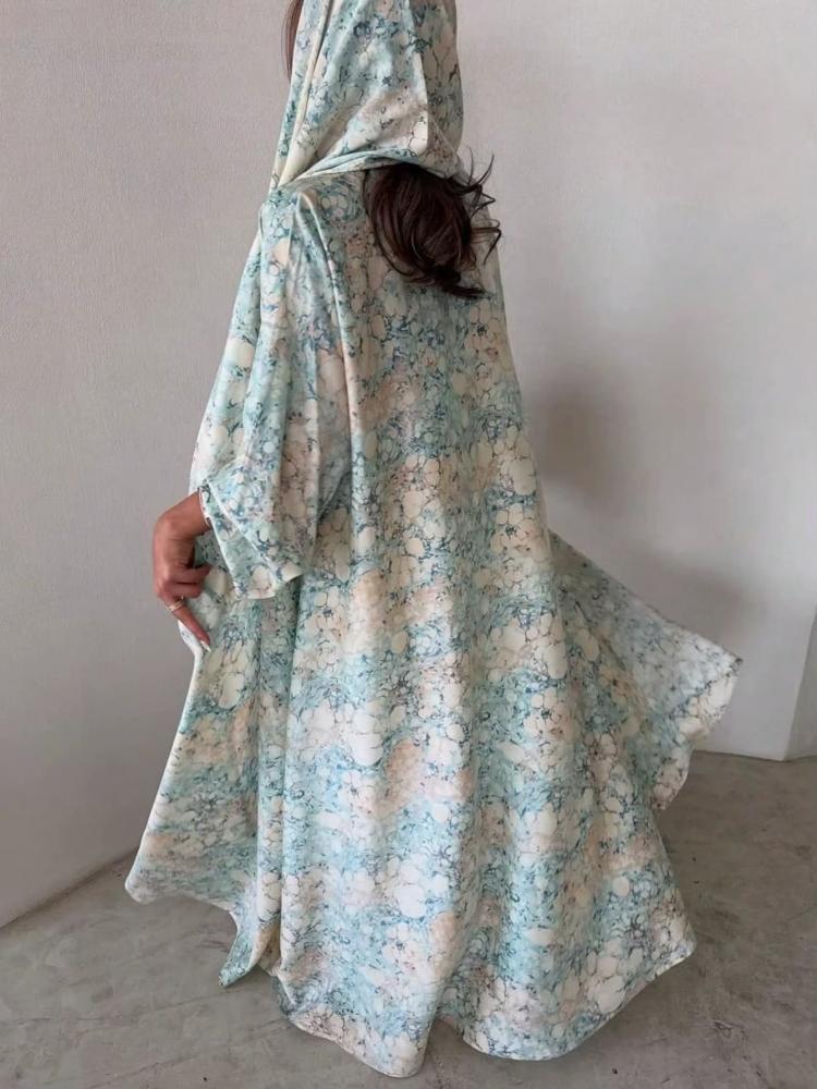عباءة نسائية قطن بأكمام طويلة حجاب قطعتين