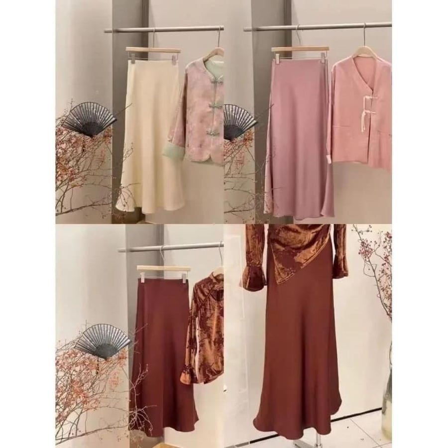 تنورة ساتان طويلة بخصر مرن مقاسات كبيرة