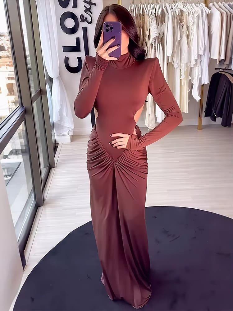 فستان ماكسي نسائي أنيق سهرة خوخي مكشكش