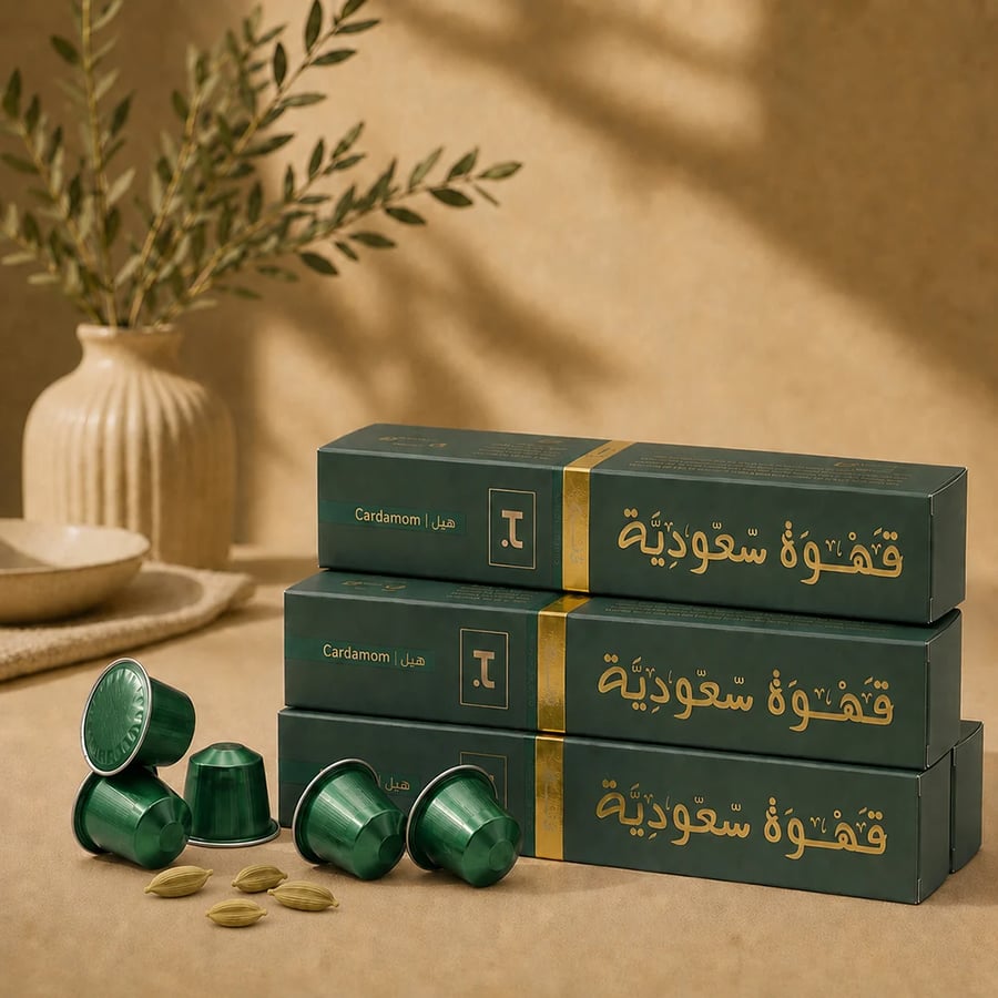 باقة كبسولات القهوة السعودية بالهيل - 4 علب