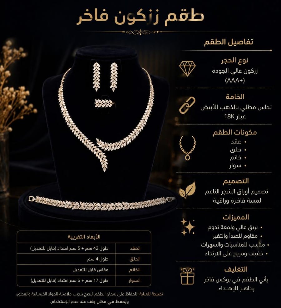 طقم مجوهرات زركون فضي