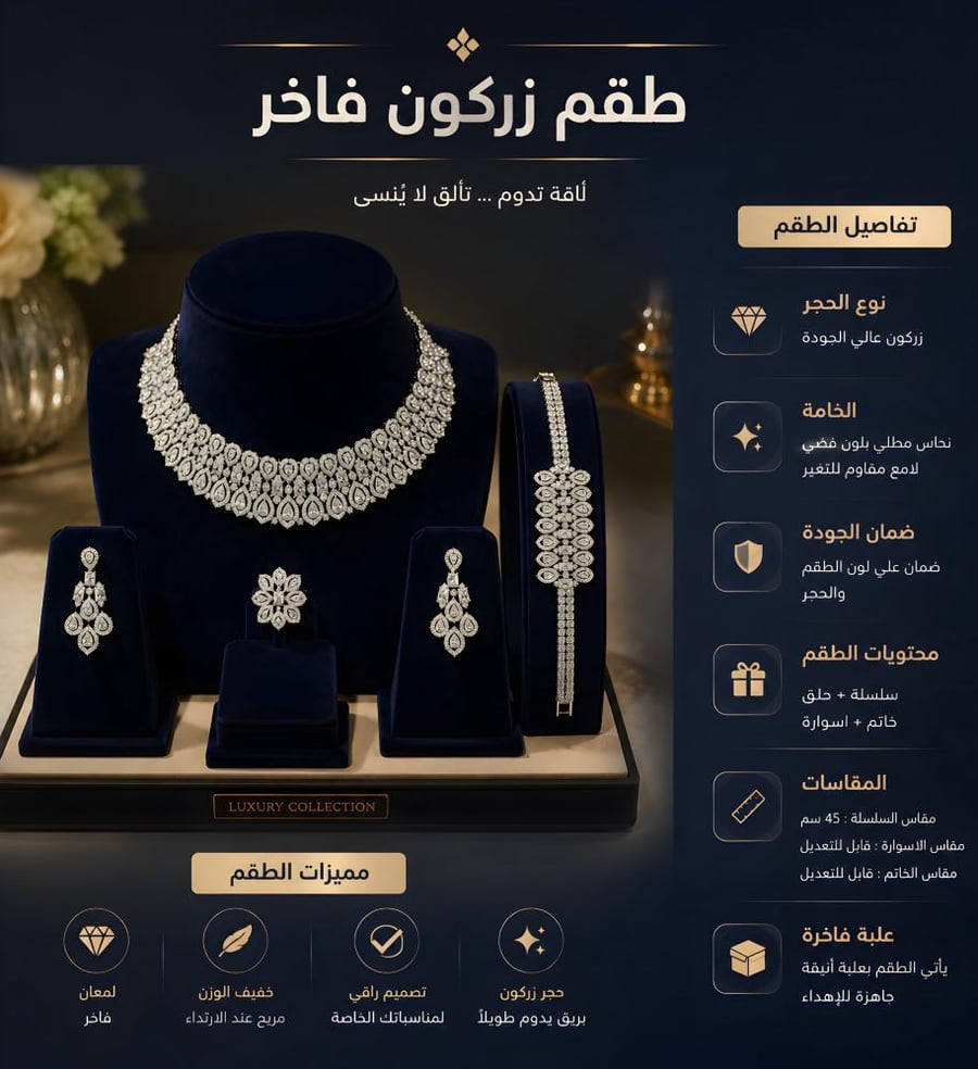 طقم مجوهرات زركون نسائي