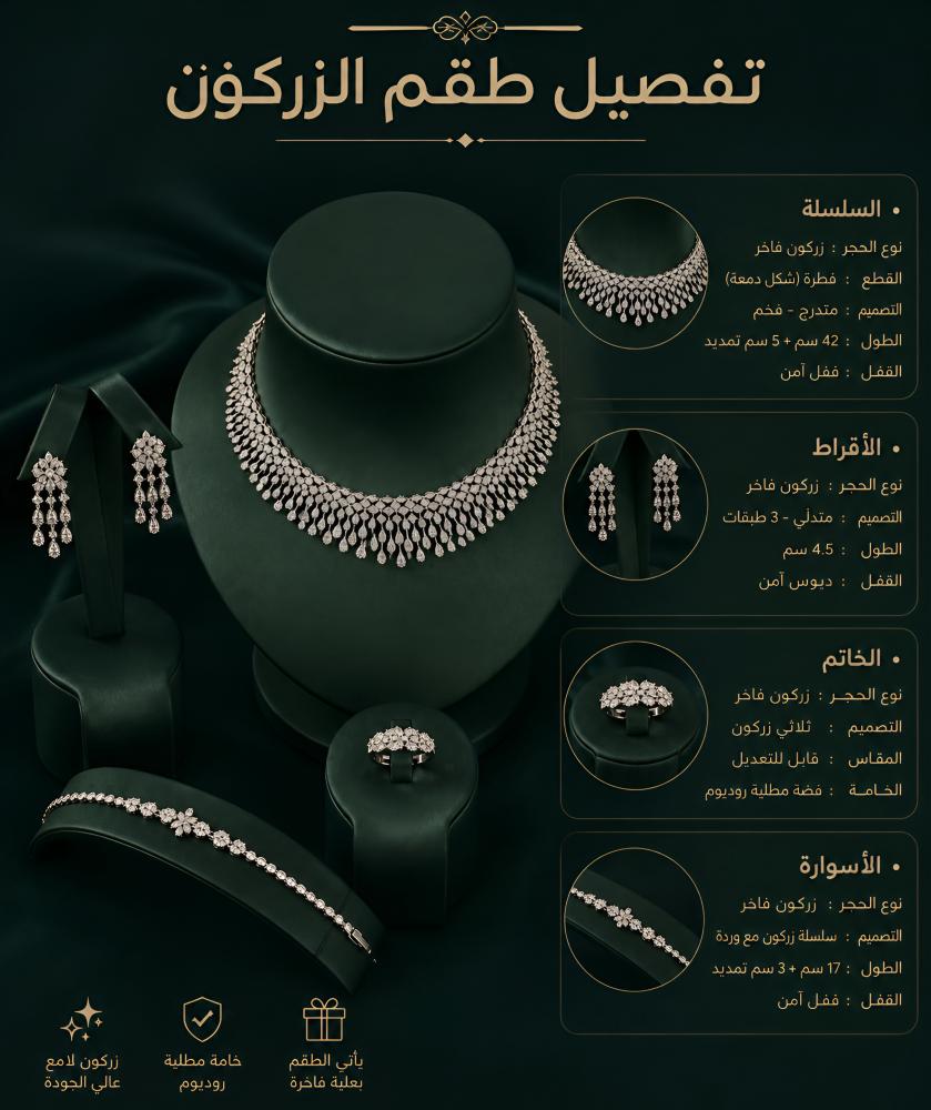 عقد زركون فضي فاخر بتصميم متدرج مرصع بفصوص زركون لامعة